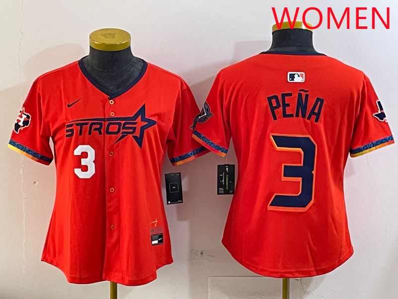 Women Houston Astros #3 Pena Orange Fourth generation Joint Name Nike 2025 MLB Jersey style 2->women mlb jersey->Women Jersey